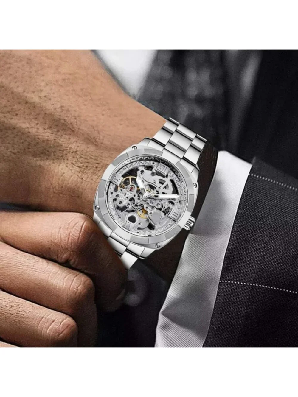 Stylish Men's Automatic Skeleton Watch - Waterproof Stainless Steel Timepiece